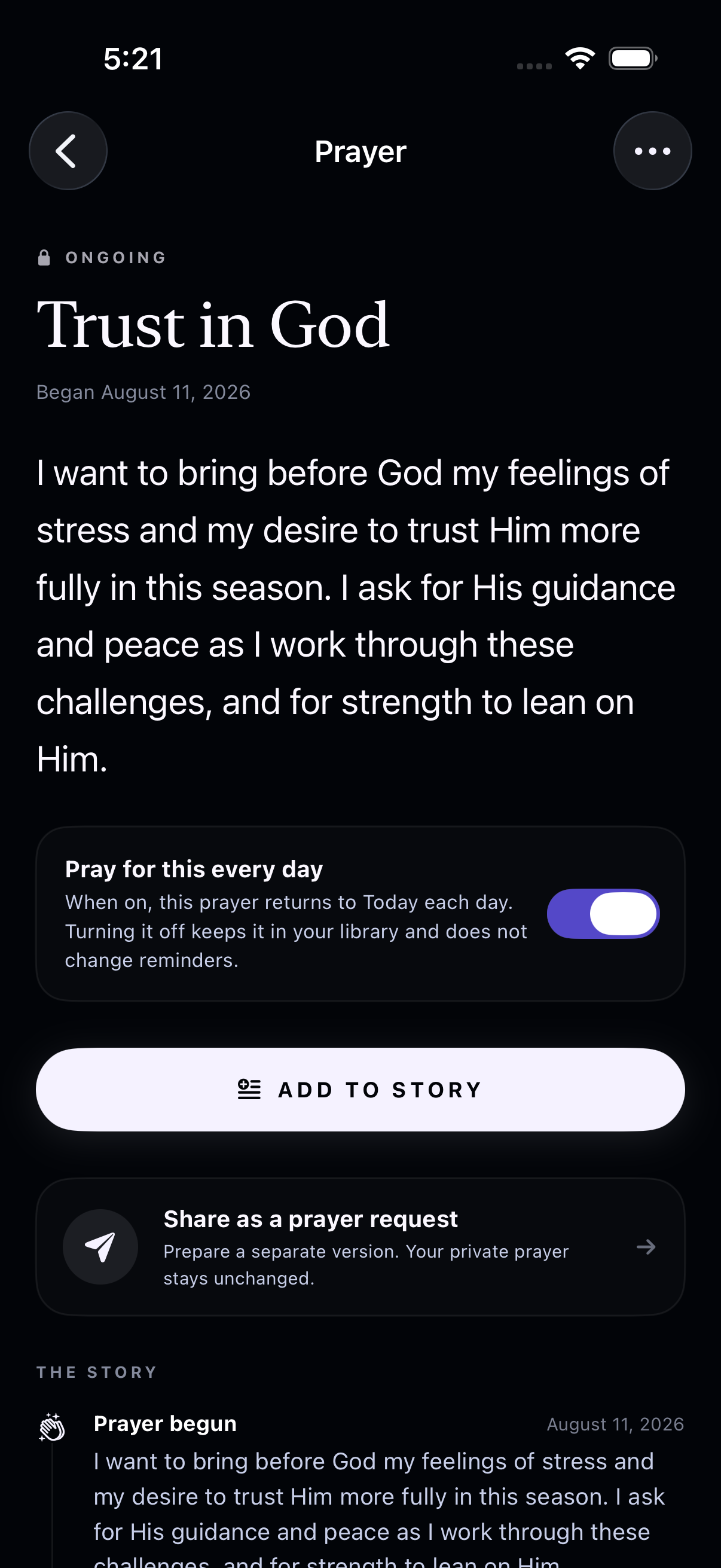 The Trust in God prayer detail in dark mode