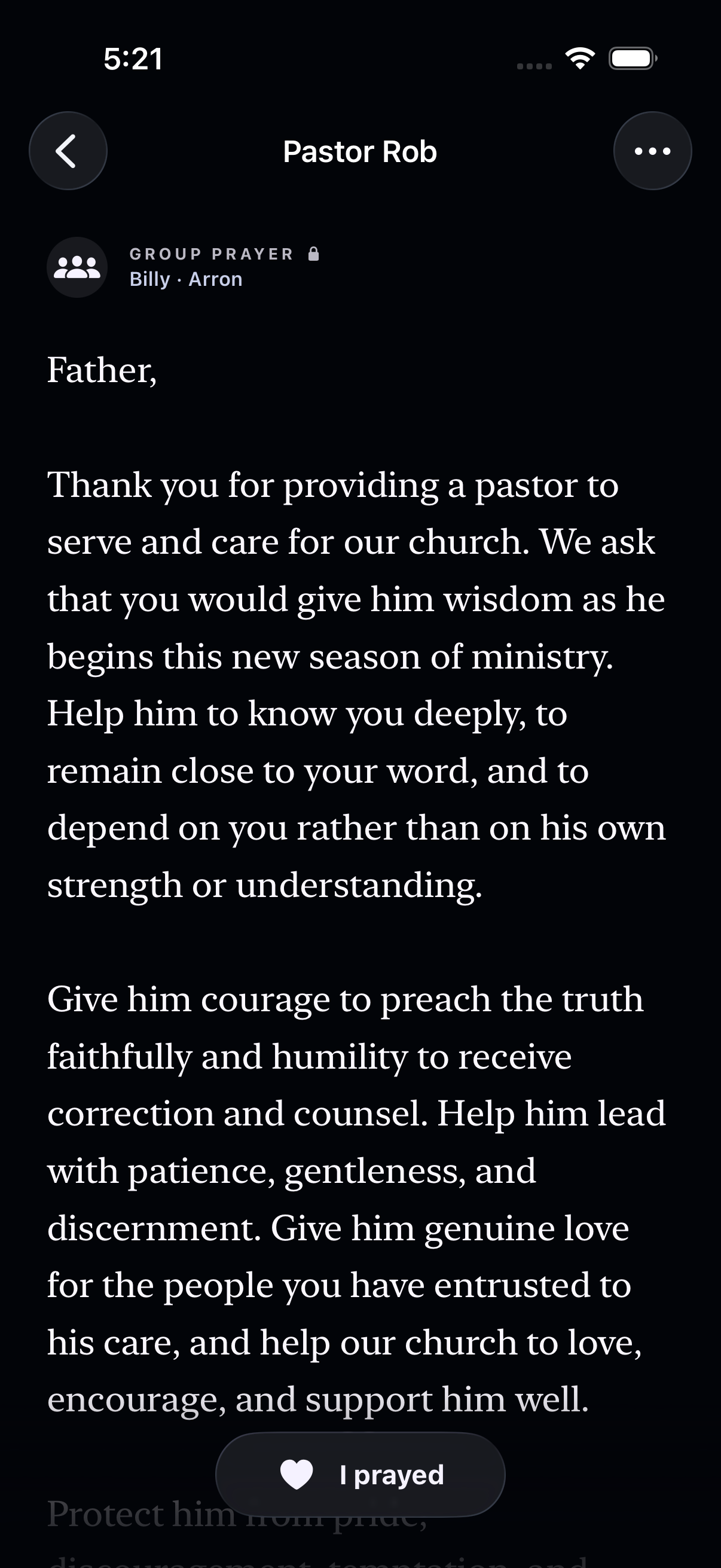 A Group Prayer with two participants in dark mode