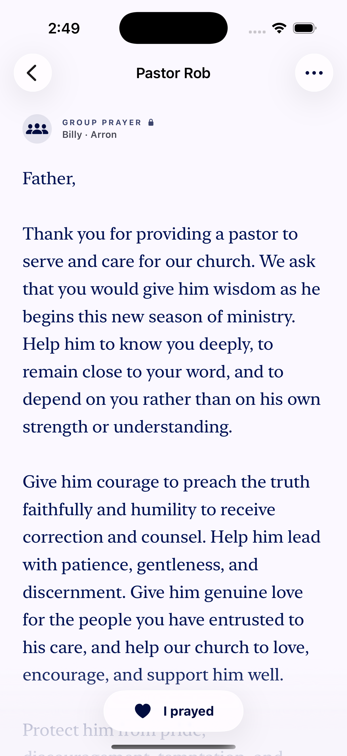 A Group Prayer with two participants in Glean for iPhone