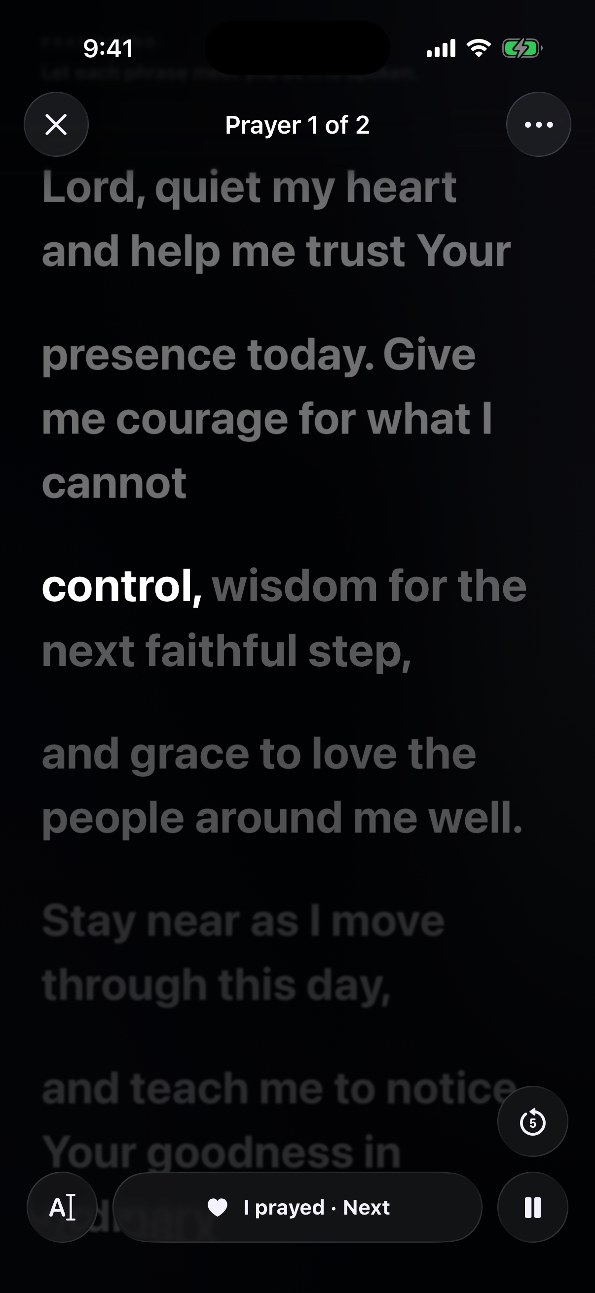 A synchronized Glean prayer session in dark mode